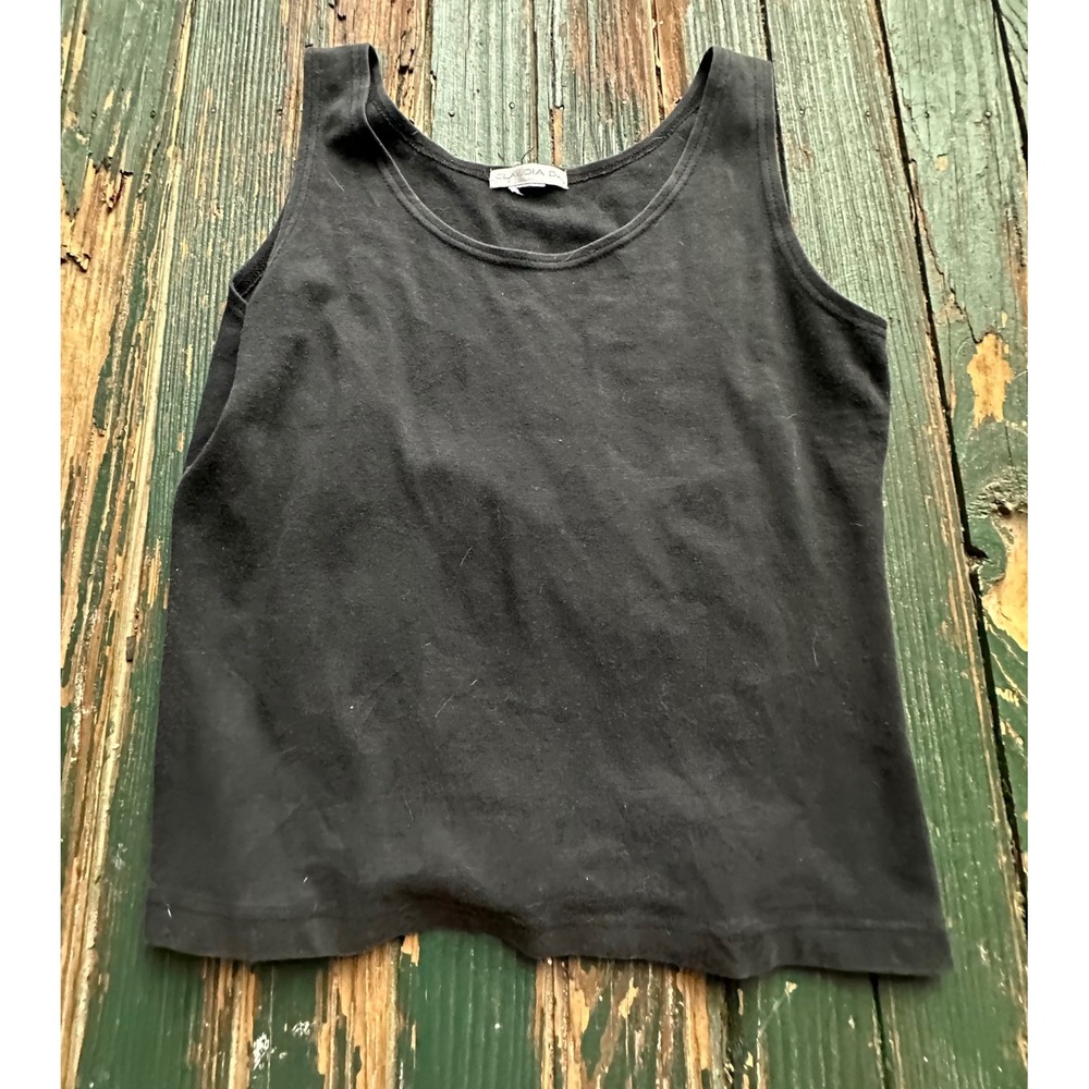 Claudia D Black Scoop Neck Sleeveless Tank Top Solid Basic Layering Shirt